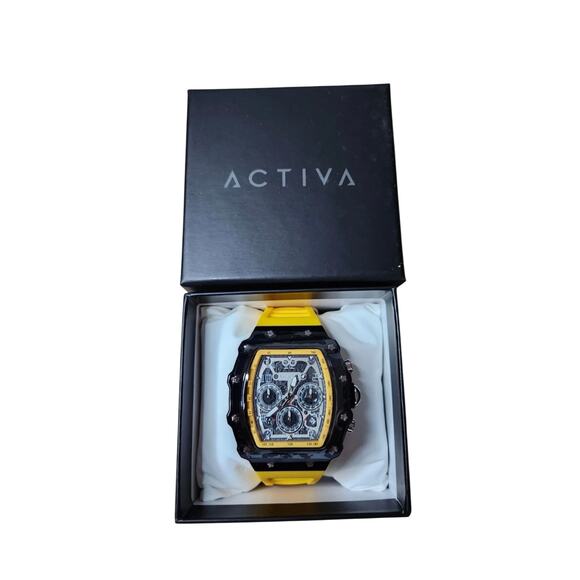 Activa Fury X Invicta Black Yellow Men\'s Watch 44.3mm Skeleton Dial ACW2305-021